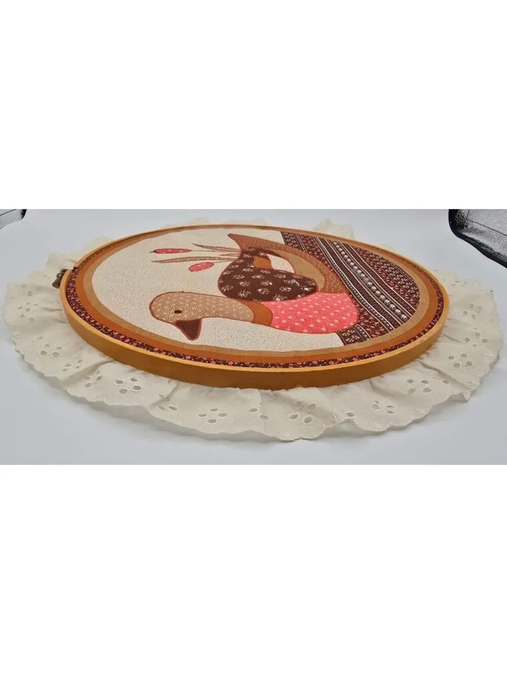 Vintage Handmade Country Duck Applique Embroidery Hoop Wall Hanging 13